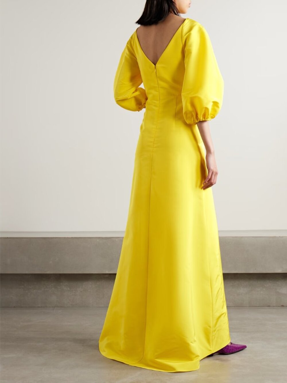 NWT Carolina Herrera Silk Sarong Gown Taxi Cab Yellow Puff Sleeve Maxi Dress Sz - Picture 6 of 13